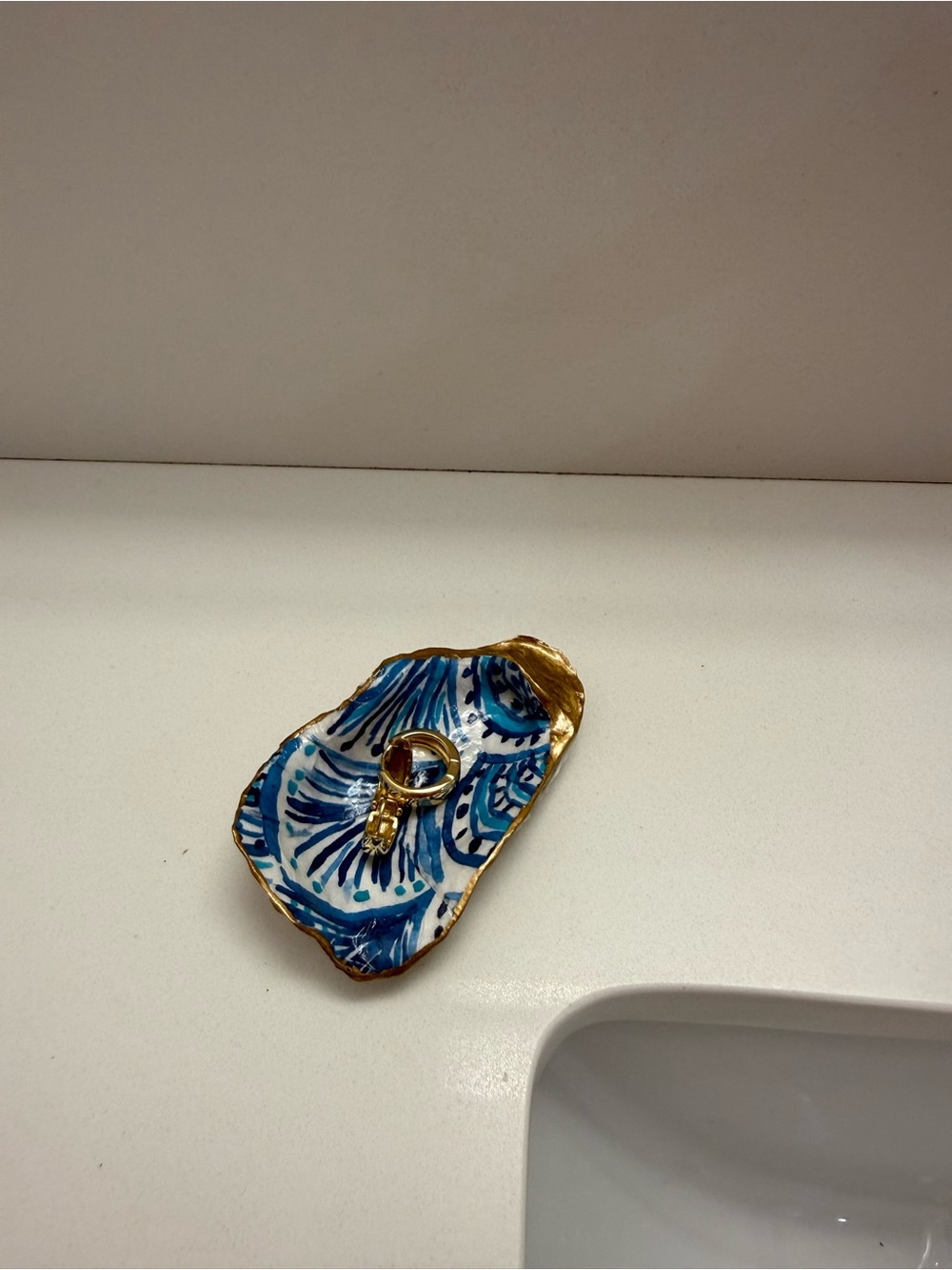 Handmade Oyster Jewelry Dish with Gold Lead Dipped Edge